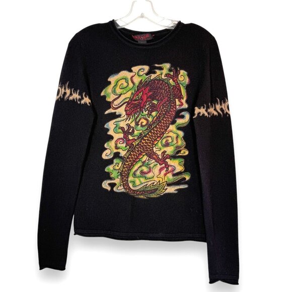 Raw 7 Vintage Cashmere Sweater Dragon Black Retro Medium - Picture 2 of 9